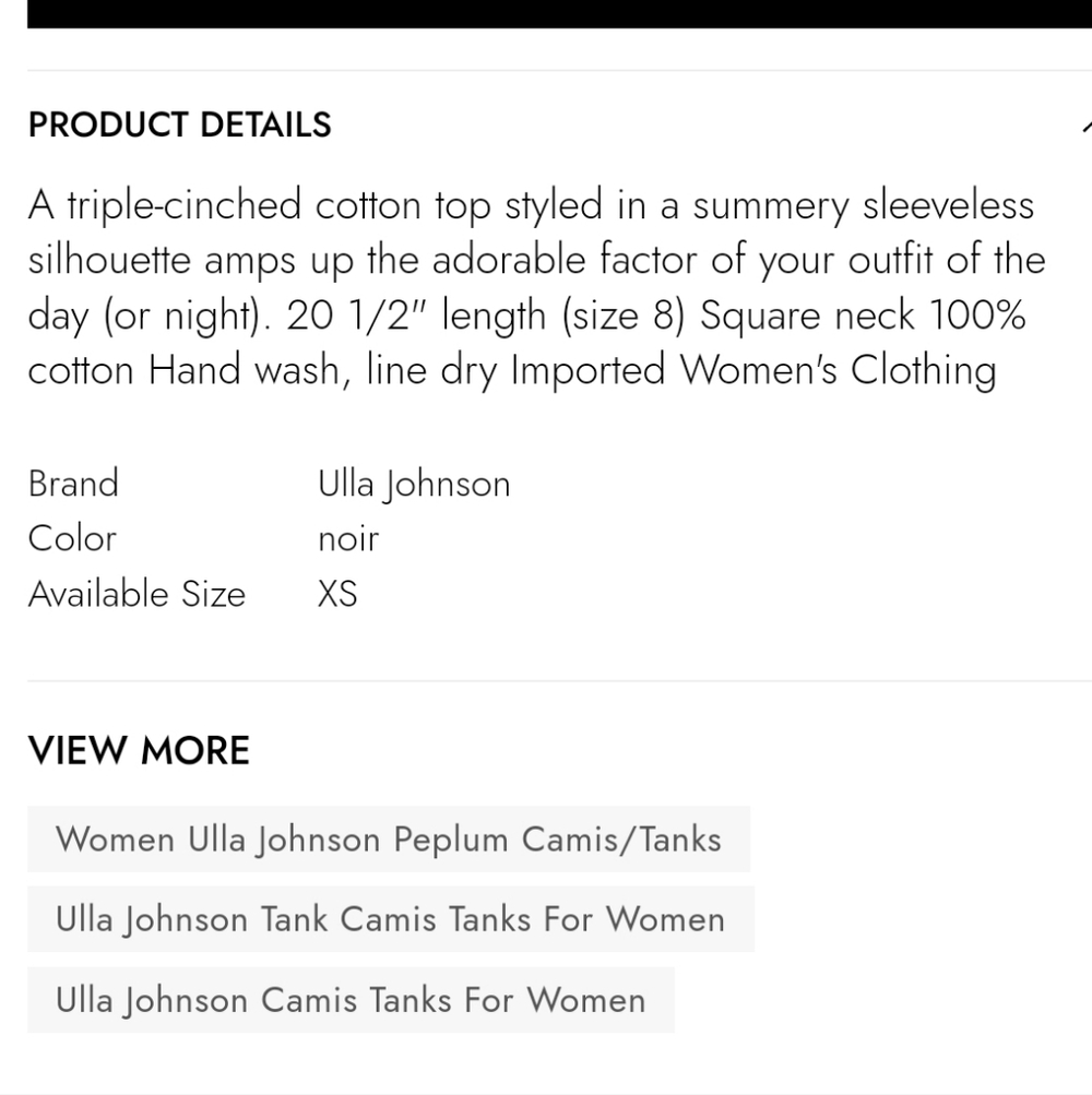 NWOT ULLA JOHNSONLU TIE-FRONT TANK TOP ,SZ:10 - Picture 13 of 14